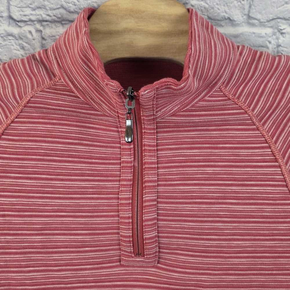 Tommy Bahama Men Striped Pink Reversible Quarter 1/4 Zip Sweater Pullover Medium